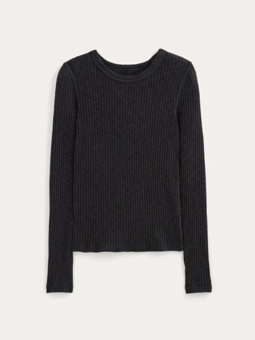 Everlane Women's Size M Ribbed Knit Crew Neck Long Sleeve Black Top NEW